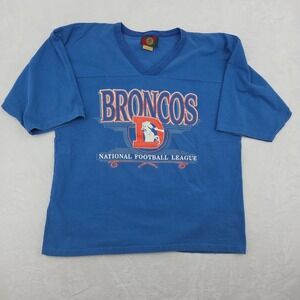 VTG Denver Broncos NFL V-Neck Single Stitch Shirt Sz XL USA Made 80s 90s Jostens
